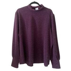 Maurices Burgundy/Plum Mock Neck Sparkle Long Sleeve Top